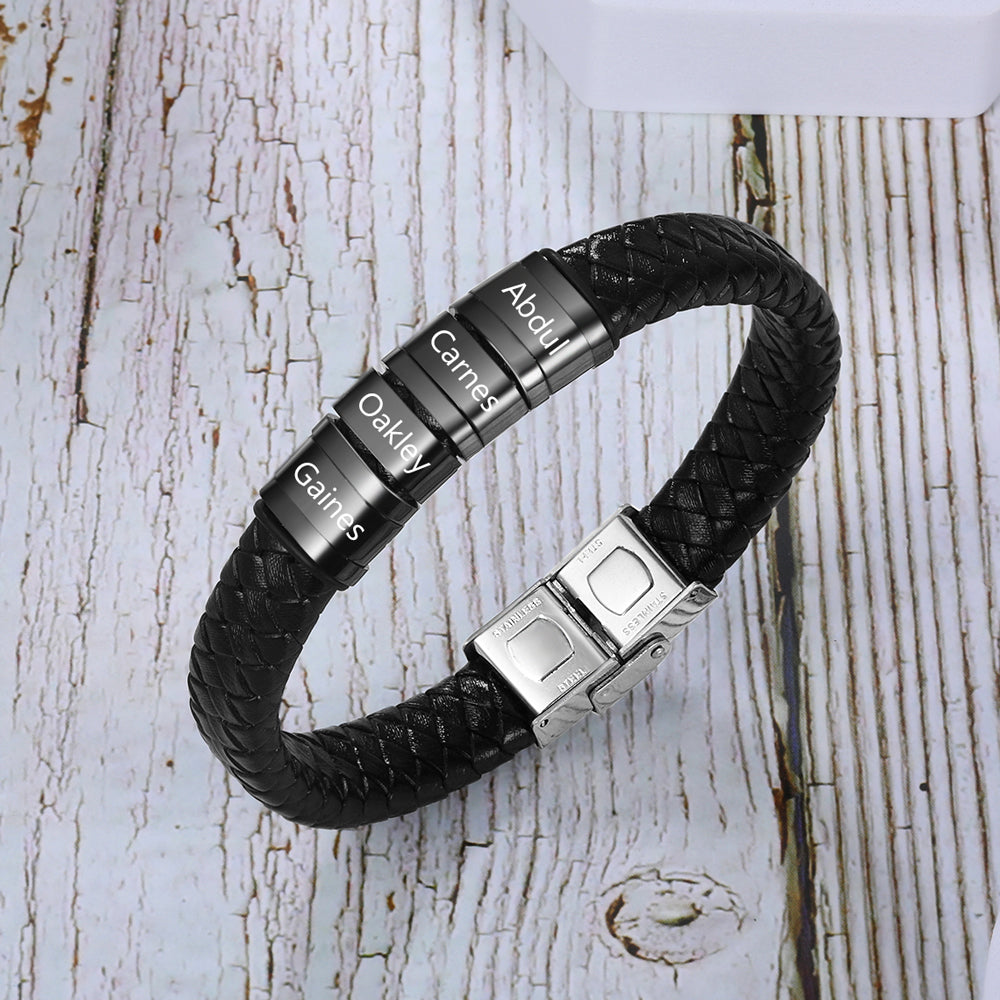 Custom Stainless Steel Leather Bracelet