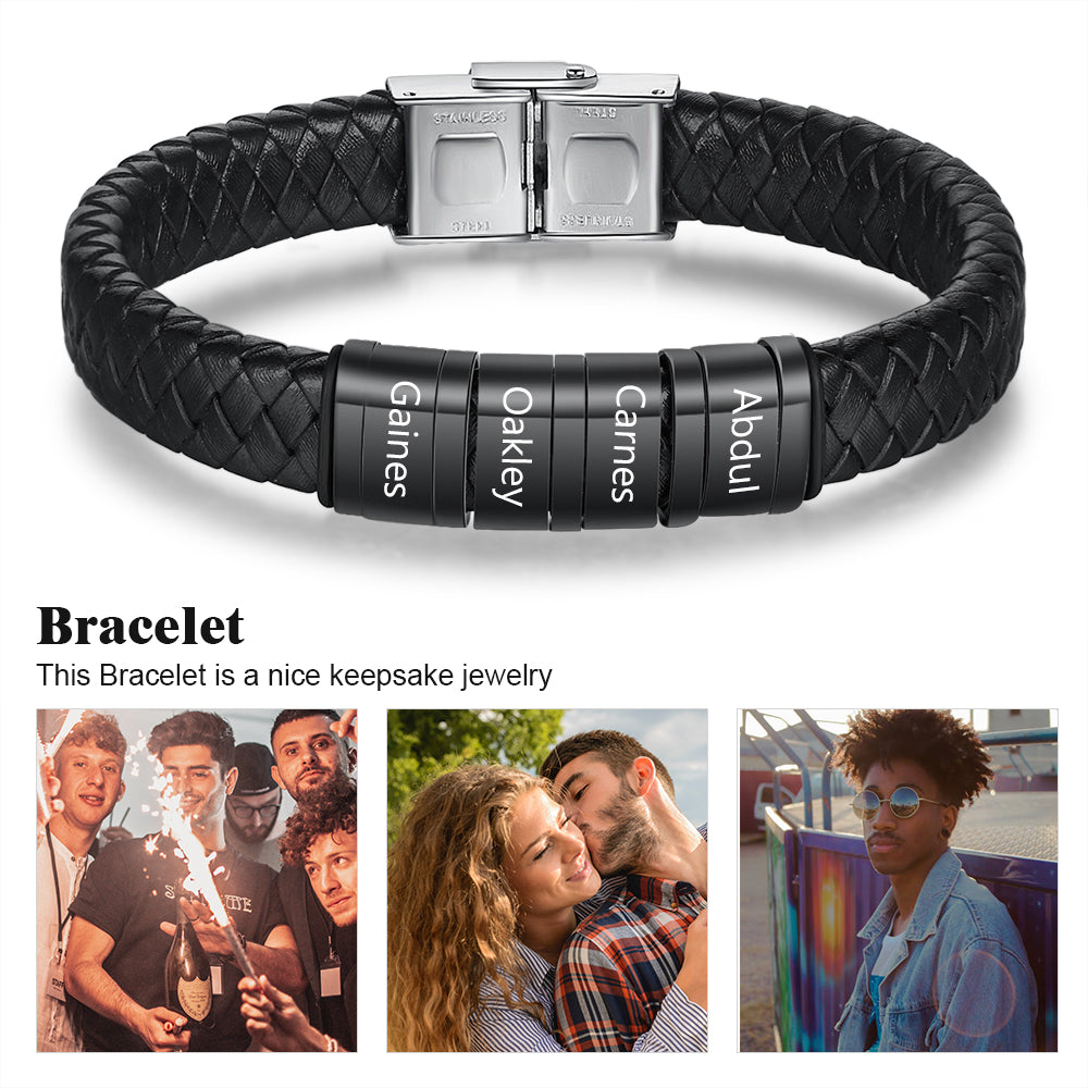 Custom Stainless Steel Leather Bracelet