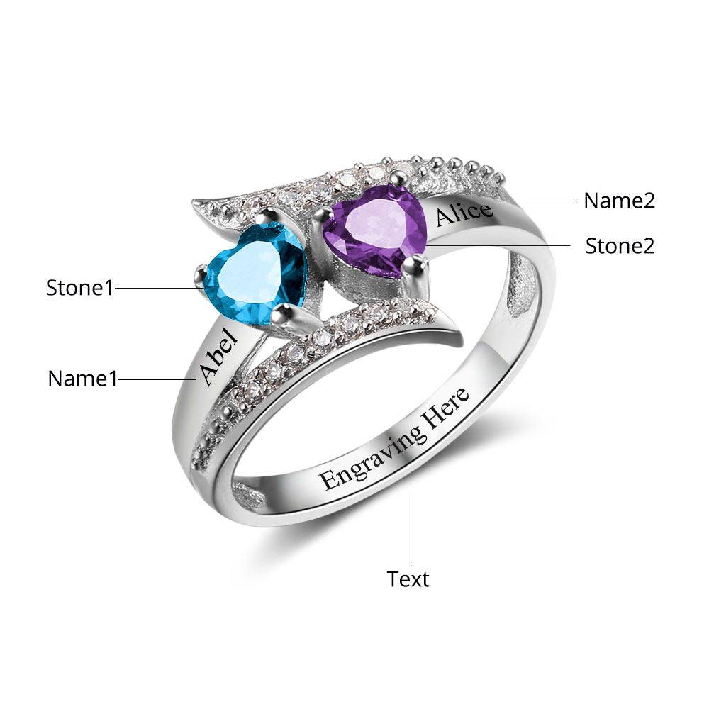 925 Sterling Silver Heart Birthstone Ring