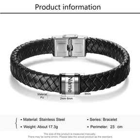 Custom Stainless Steel Leather Bracelet