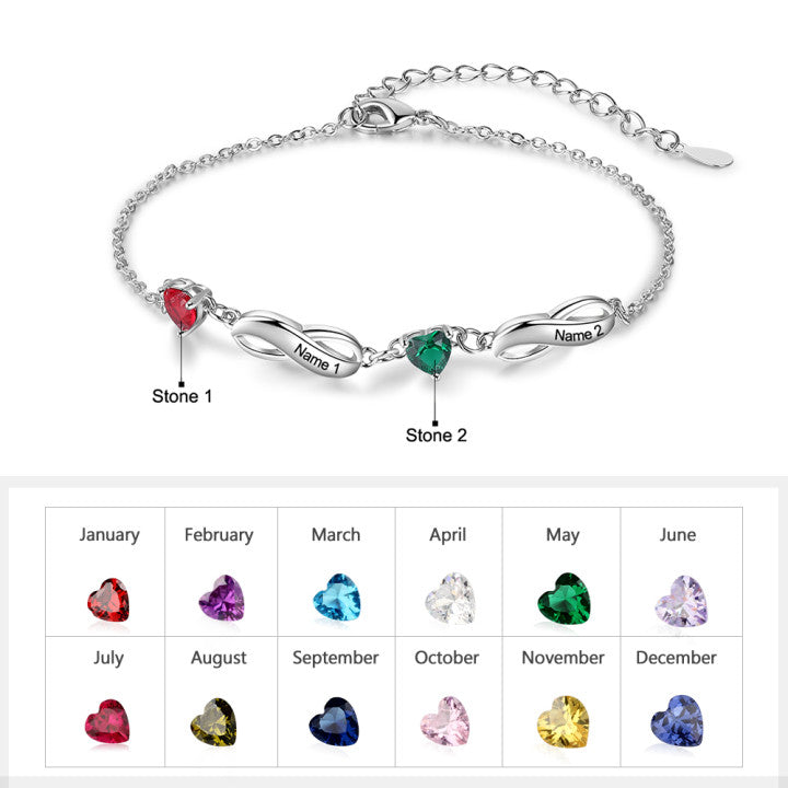 Rhodium Plated Birthstone Name Bracelet