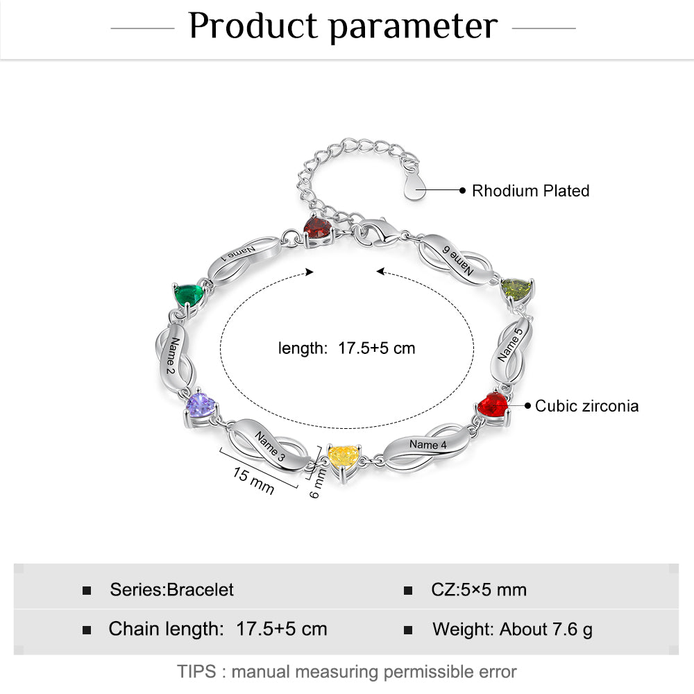 Rhodium Plated Birthstone Name Bracelet