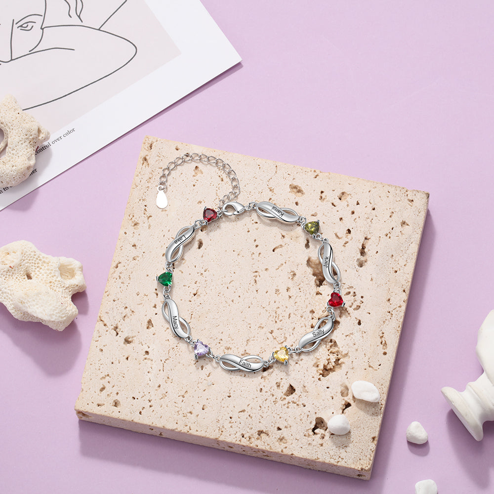 Rhodium Plated Birthstone Name Bracelet