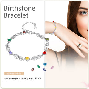 Rhodium Plated Birthstone Name Bracelet