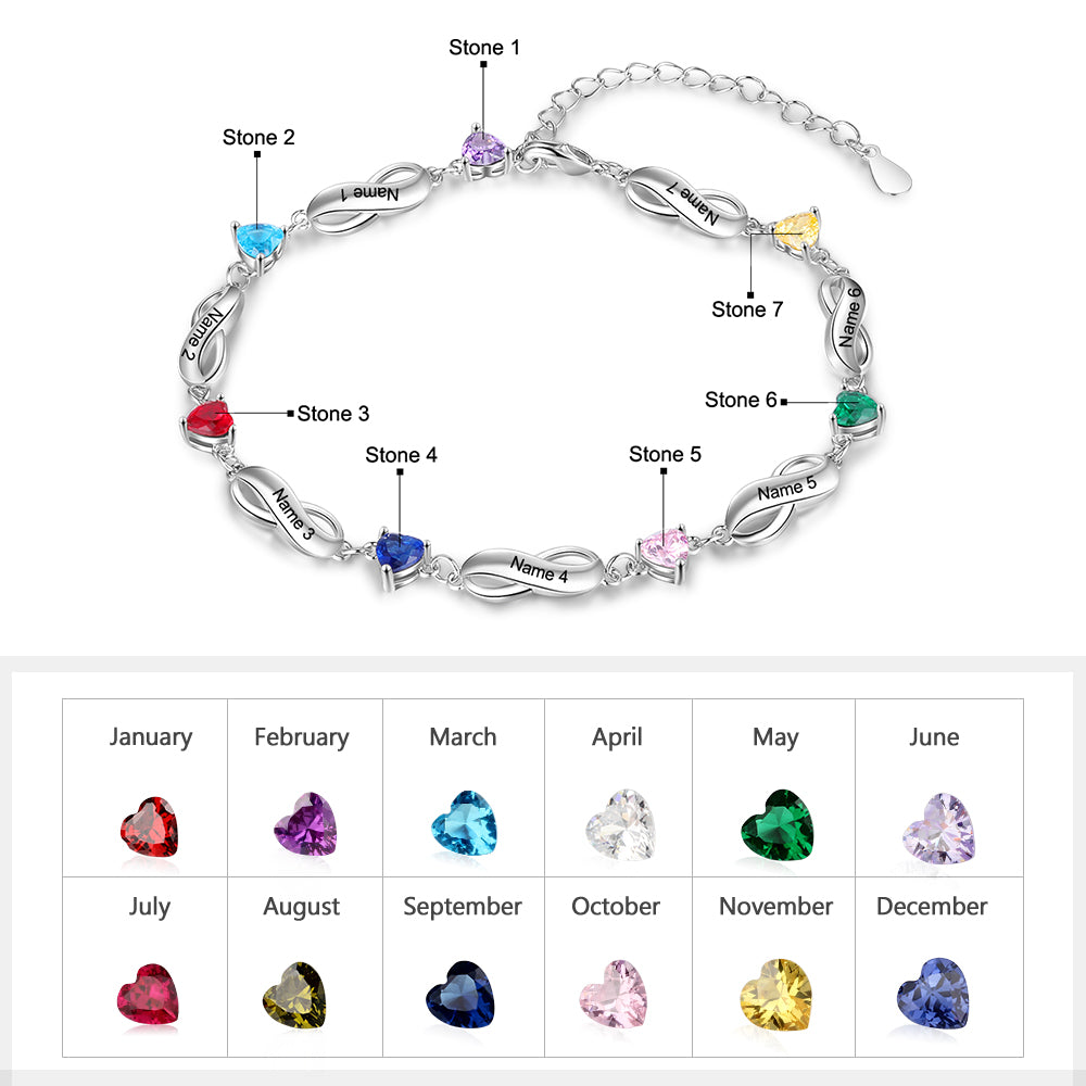 Rhodium Plated Birthstone Name Bracelet