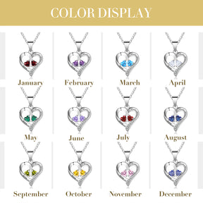 Personalized Name S925 Two Birthstones Heart Shape Pendant Necklace