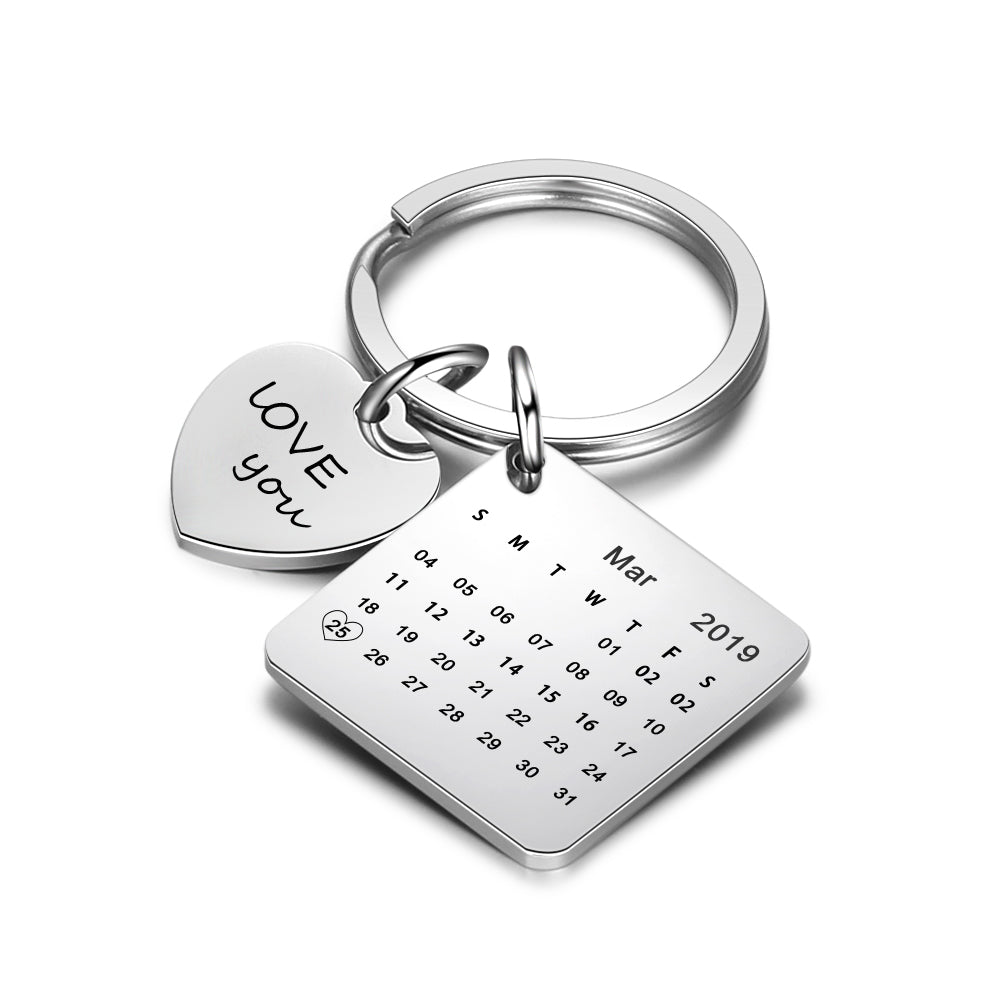 Engraved Stainless Steal Calendar Photo Keychain