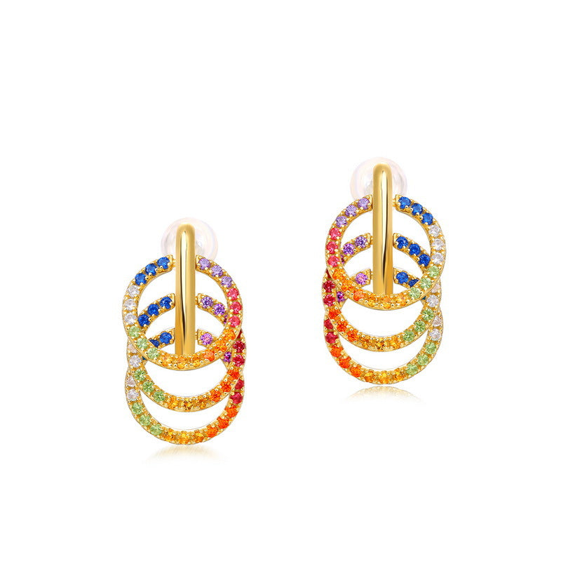 925 Sterling Silver Multilayered Circle Rainbow Earrings