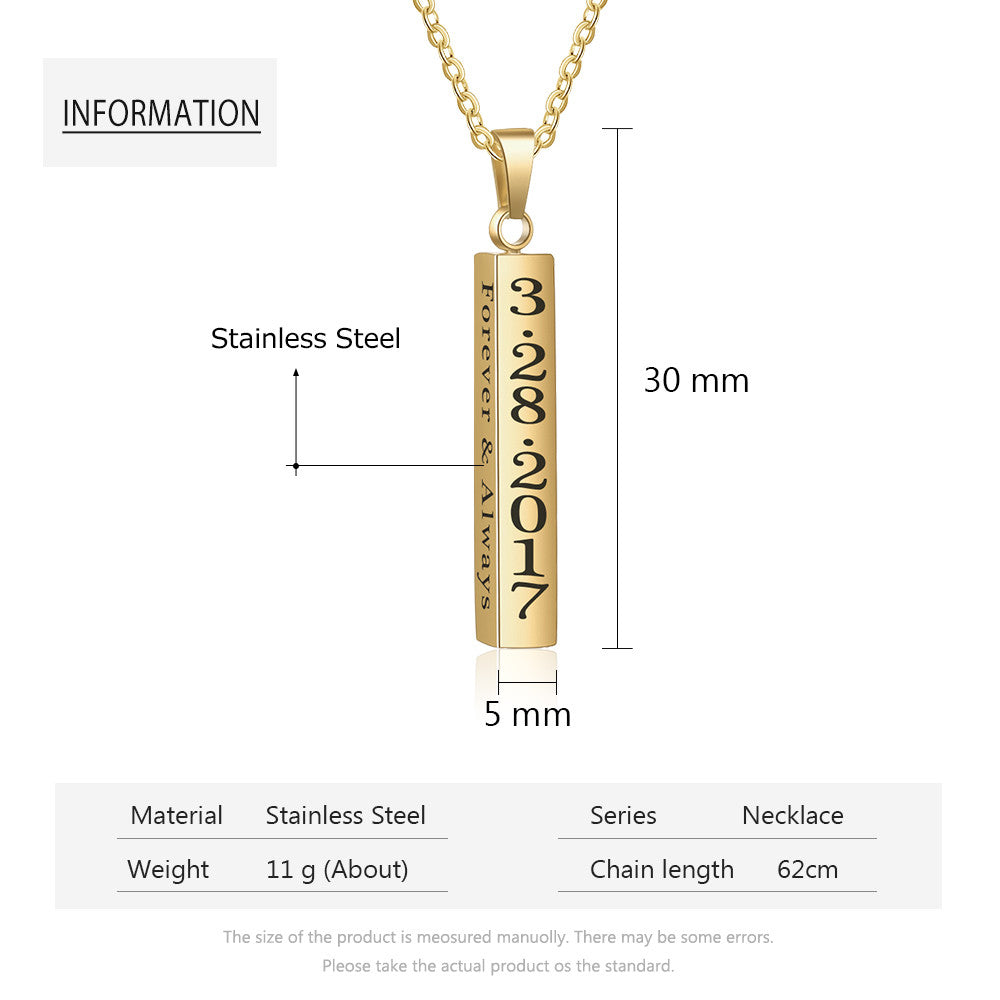 Personalized Stainless Steal Vertical Bar Necklace