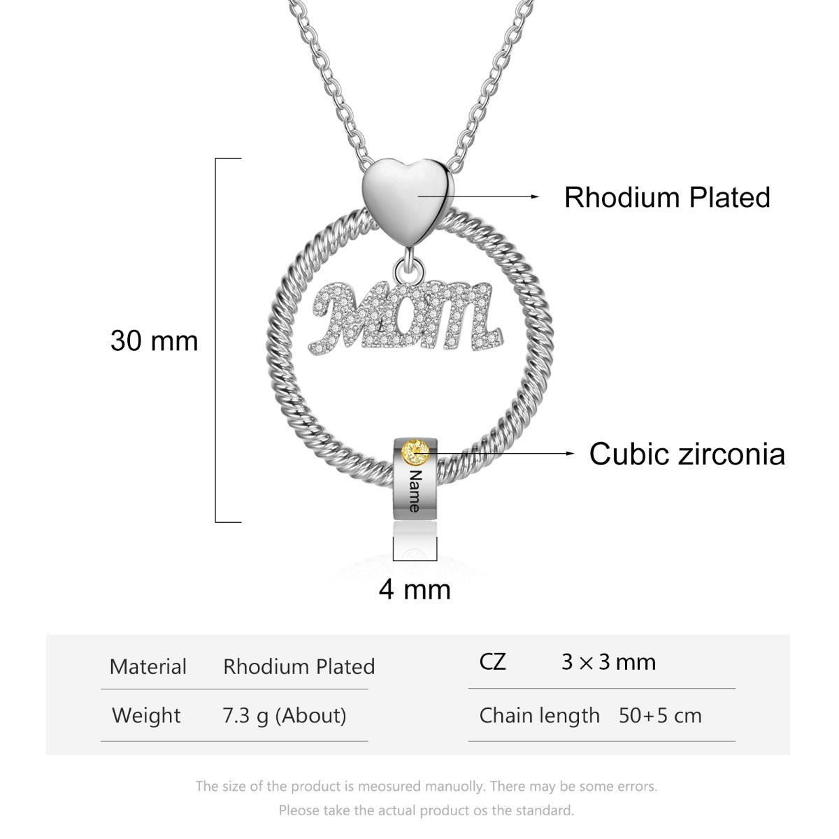 Personalized Rhodium Plated MOM Necklace