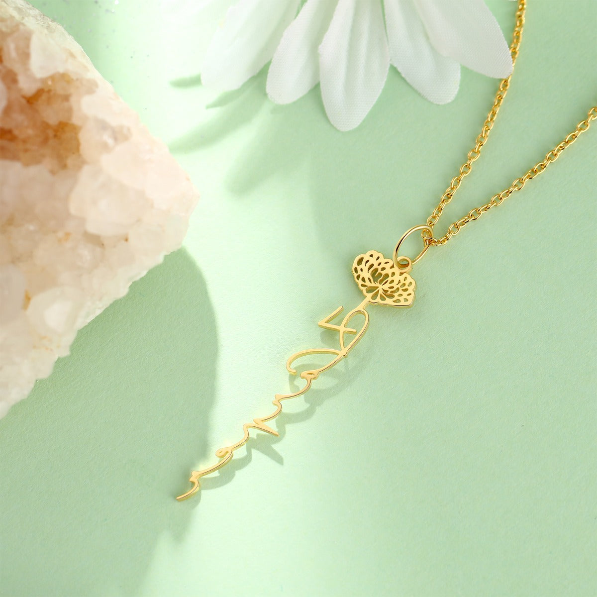 Birthflower Shaped Name Necklace