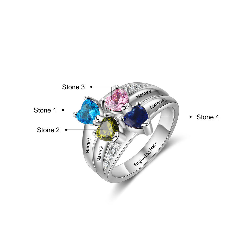 S925 Birthstone Rings with Personalized Names